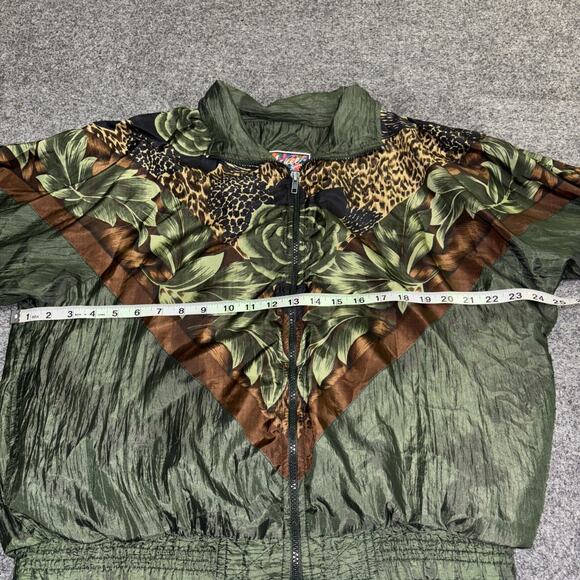 VTG 80’s 90’s Argee Sports Leopard Print Rose Green Windbreaker Bomber Jacket - Picture 4 of 6